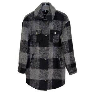 Lucky Brand Womens Gray Checked Coat Snap Button Front Long Sleeve Size‎ XS